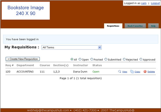 Figure 1: Home Page with Requisitions