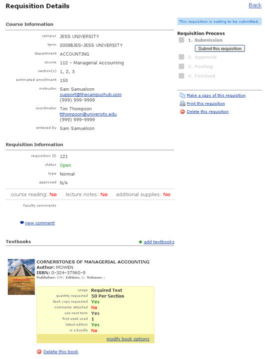 Figure 2:  Modify Requisition Options