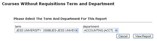 Figure 5: Courses without Requisitions Search Options