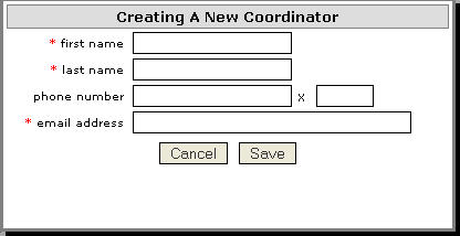 Figure 6:  Enter New Coordinator Information