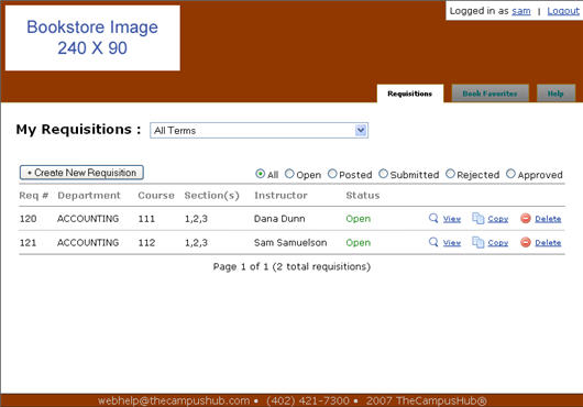 Figure 1: Home Page with Requisitions