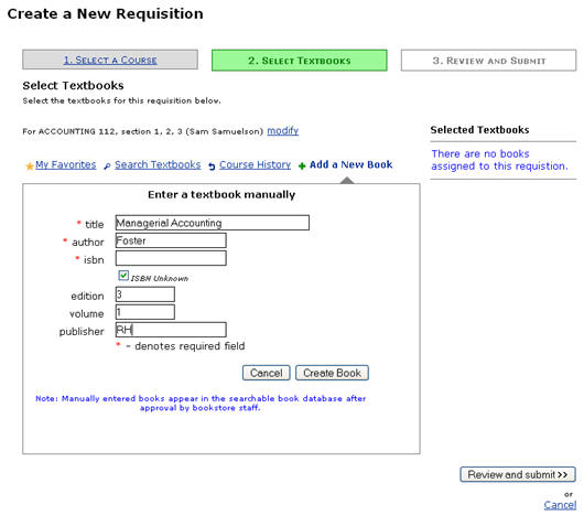 Figure 18: Enter a Textbook Manually