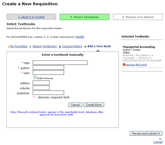 Figure 20:  Book Manually Added to Requisition